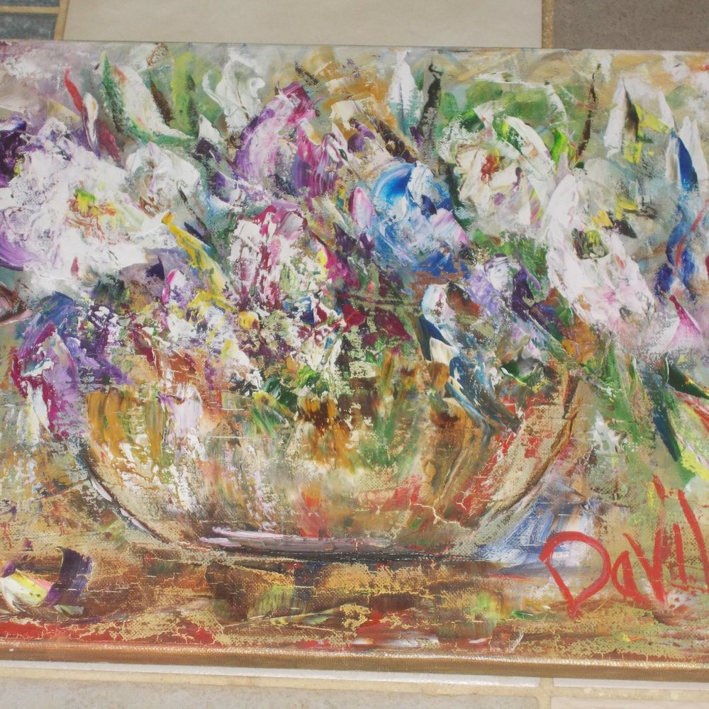 Original collectable "French Lace Floral" impressionistic oil painting by Davila - Picture 5 of 6
